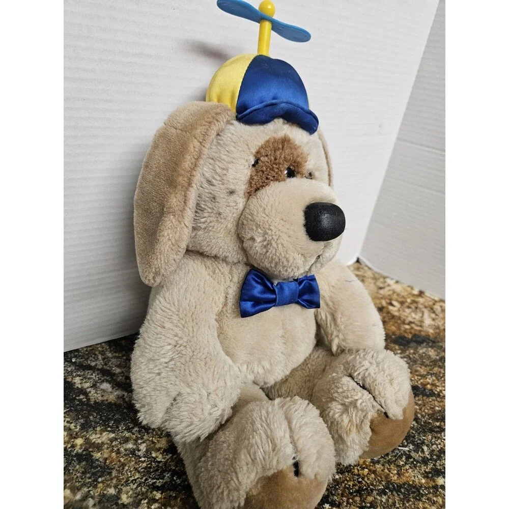 Vintage 1987 Dakin Brown Puppy Dog Whirly Propellor Hat Stuffed Animal Plush 16”